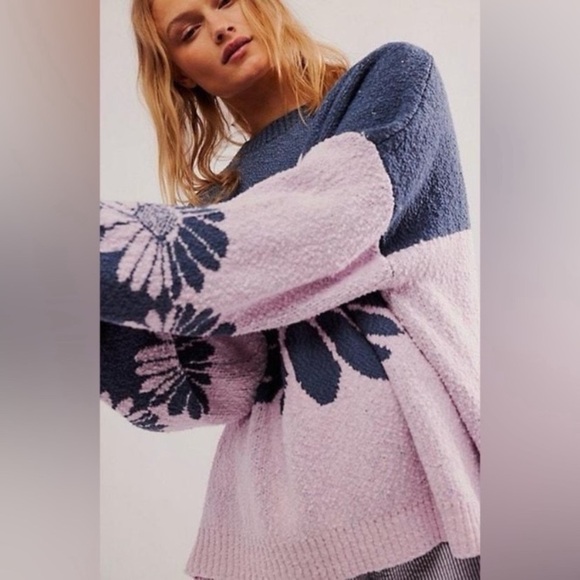 Free People In Bloom Floral Flower Oversized Sweater | Size Small - Picture 4 of 8